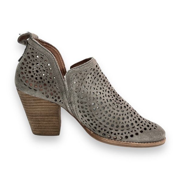 Jeffrey Campbell Ankle Boot Bootie Sz 8 Rosalee Suede Perforated Taupe Gray Heel - Picture 5 of 11